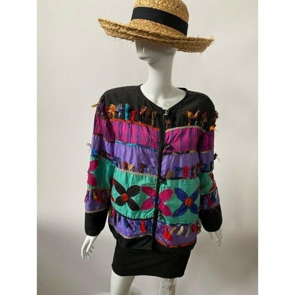 Allure Sz Medium Silk Rayon Color Block Embellished Jacket - Picture 8 of 16